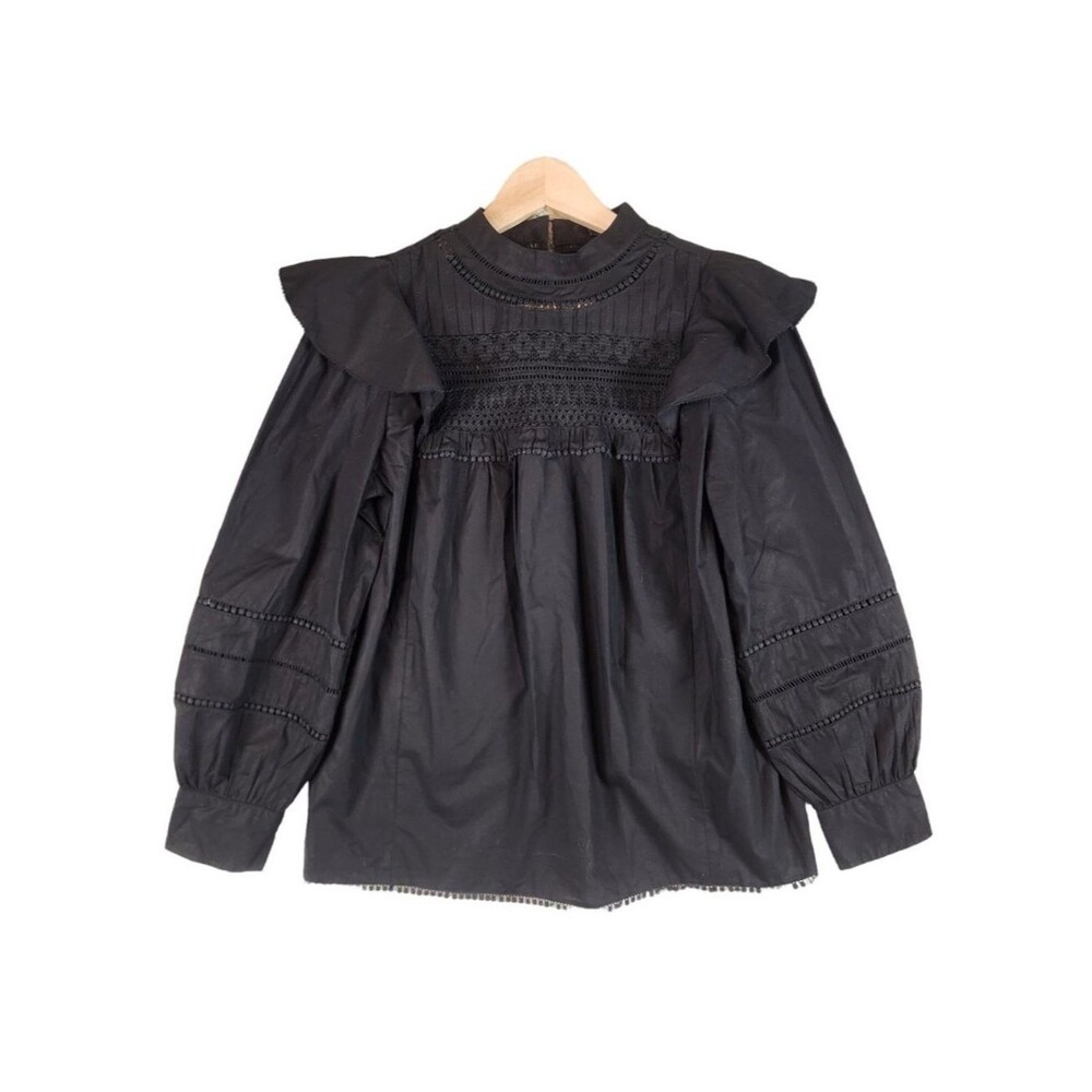 J. Crew Crocheted Lace Ruffle Blouse Top Black Size XL Style AK764 - Picture 3 of 10